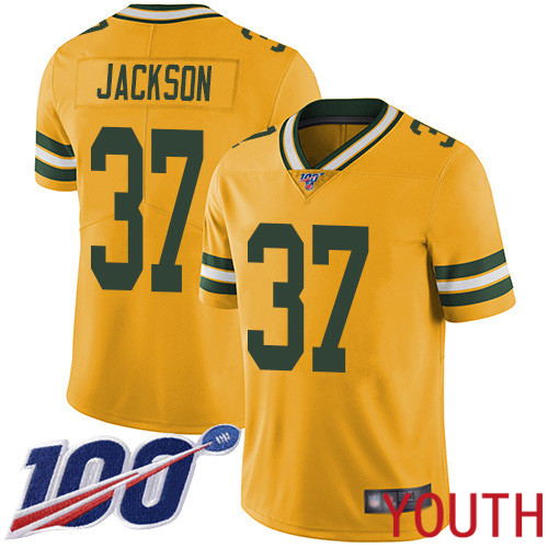 Green Bay Packers Limited Gold Youth 37 Jackson Josh Jersey Nike NFL 100th Season Rush Vapor Untouchable
